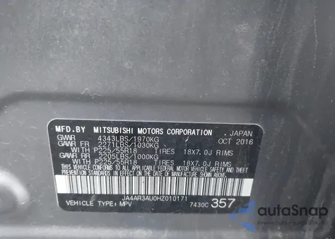 2017 Mitsubishi Outlander Sport 2.0 Le из США, поврежденный, VIN JA4AR3AU0HZ010171